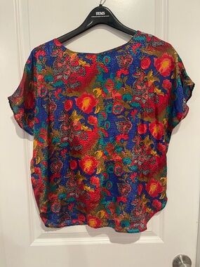 Notations Multicolor Floral Short-Sleeve Blouse - Red, Blue, Green, Yellow